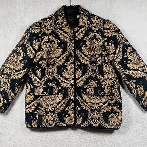 CHICO's Women's Novelty Quilted Jacket Black Gold Outerwear Size 3 (women’s 16)